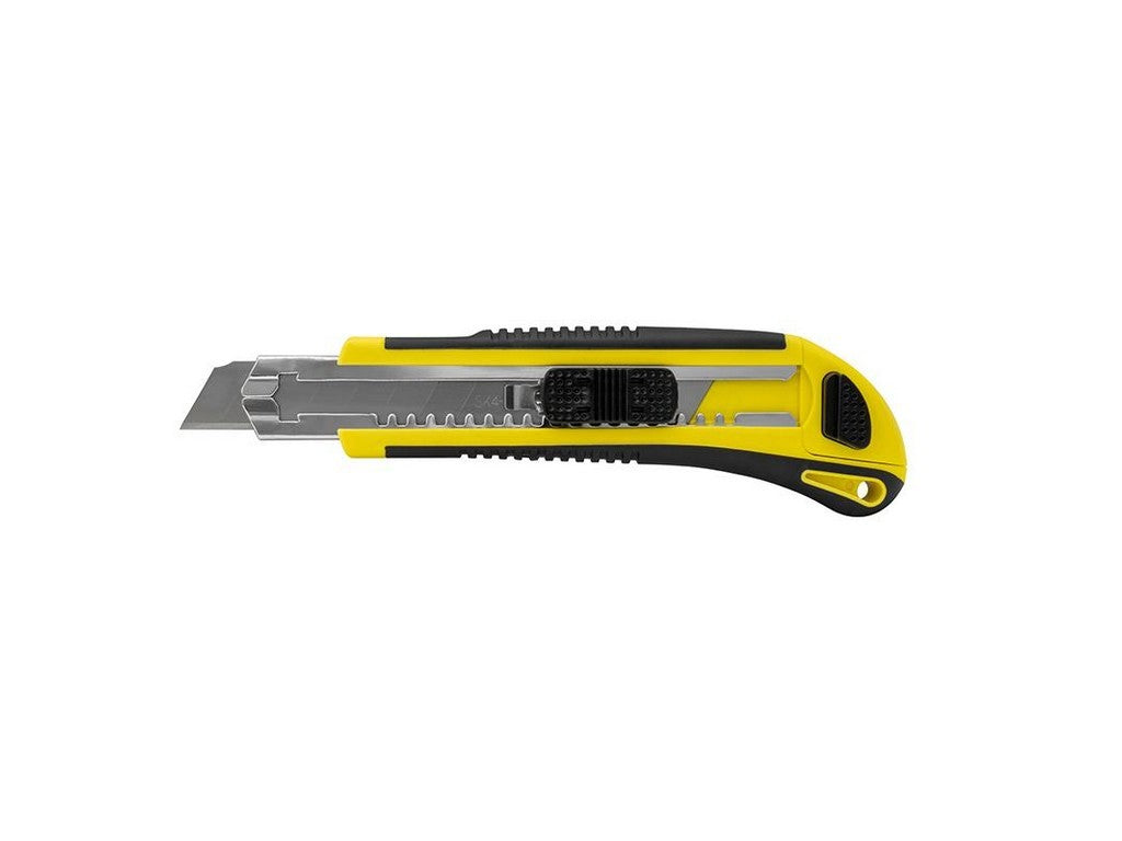Knife with Non-Slip rubber grip, 18 mm blade, automatic lock and magazine with lock and 2 blades