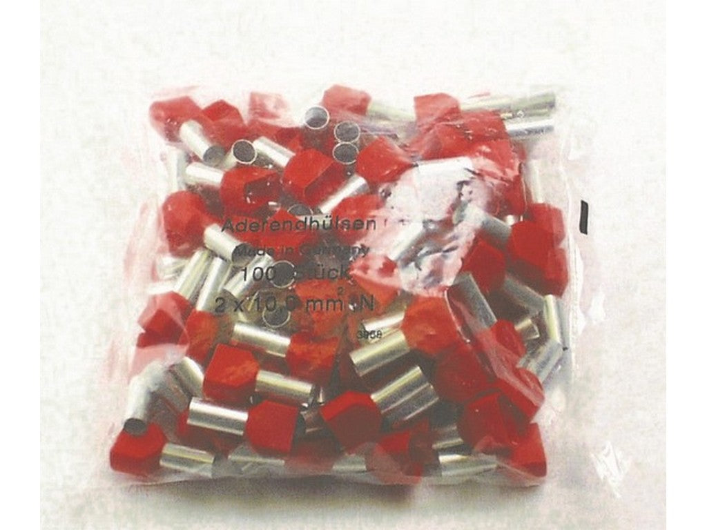 Terminalrør isol. dobbelt RØD 2x10mm²-L14mm pose m/100stk.