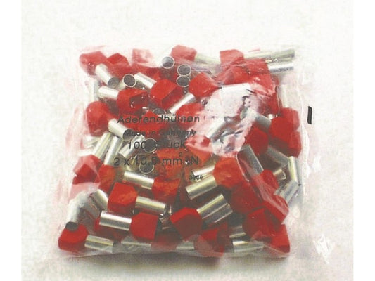 Terminalrør isol. dobbelt RØD 2x10mm²-L14mm pose m/100stk.
