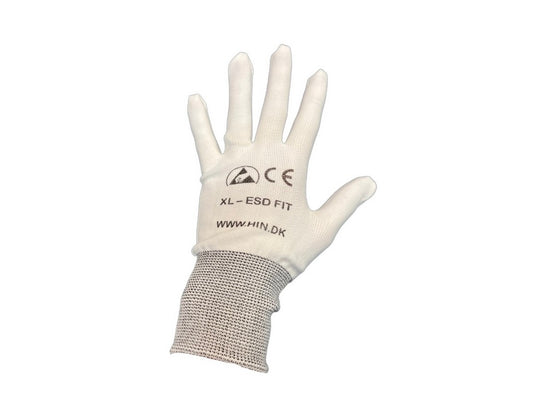 Handsker ESD Hvid nylon PU-coated fingerspids str. XL