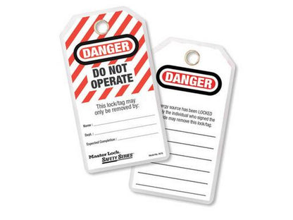 MasterLock LOCKOUT-skilt engelsk m/buntebånd 6 stk. per pose