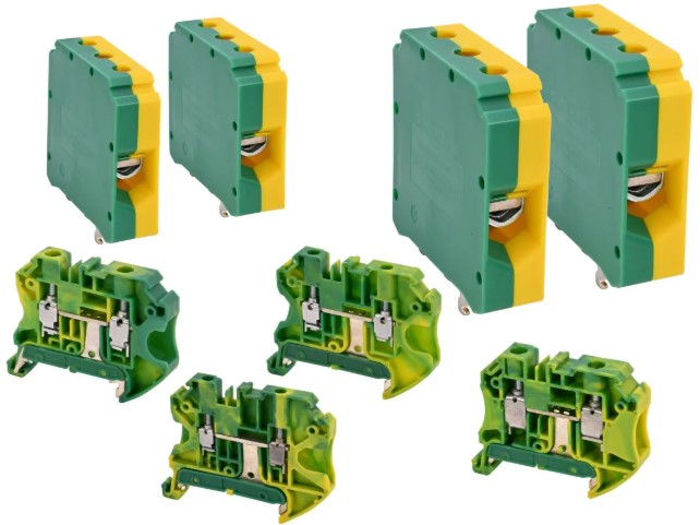 GROUND TERMINAL BLOCK,FOR DIN RAIL,SCREW CO TBSG2,5 yellow/green