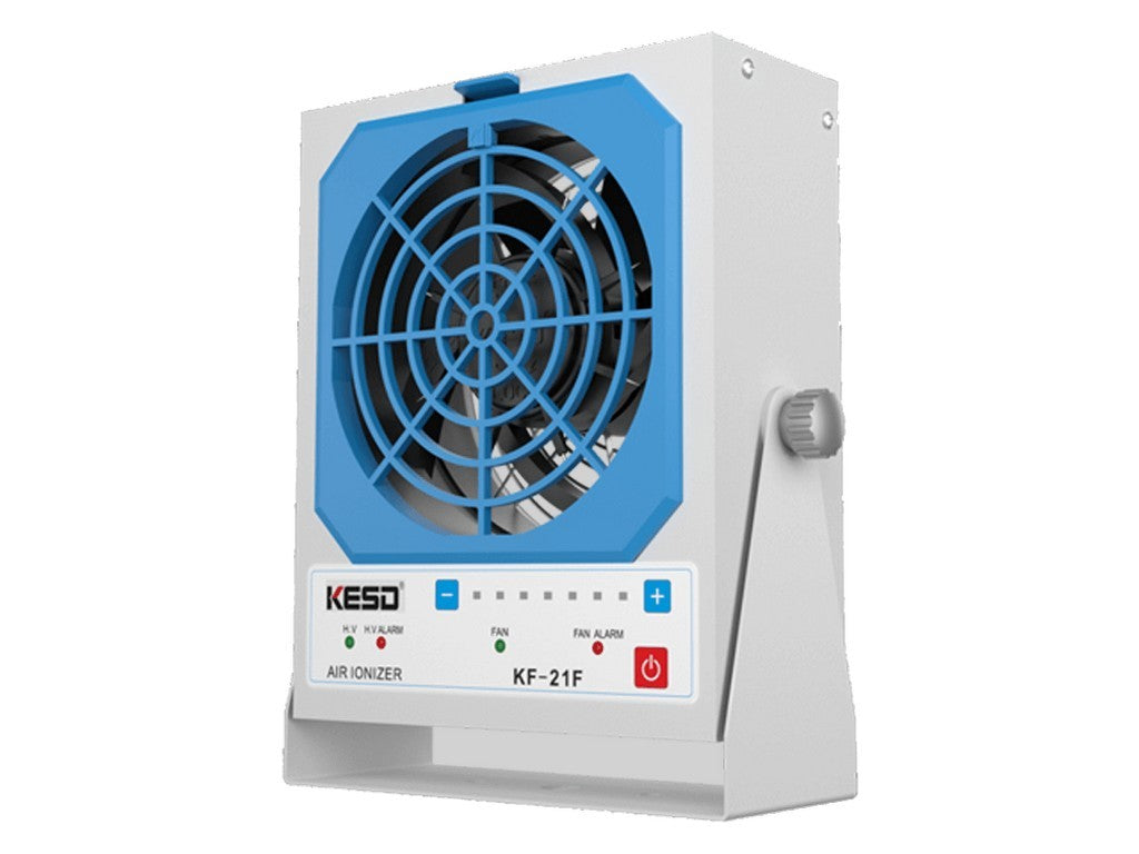 Bordmodel ioniseringsblæser KF-21F fra KESD, hvid med blå ventilatorgitter