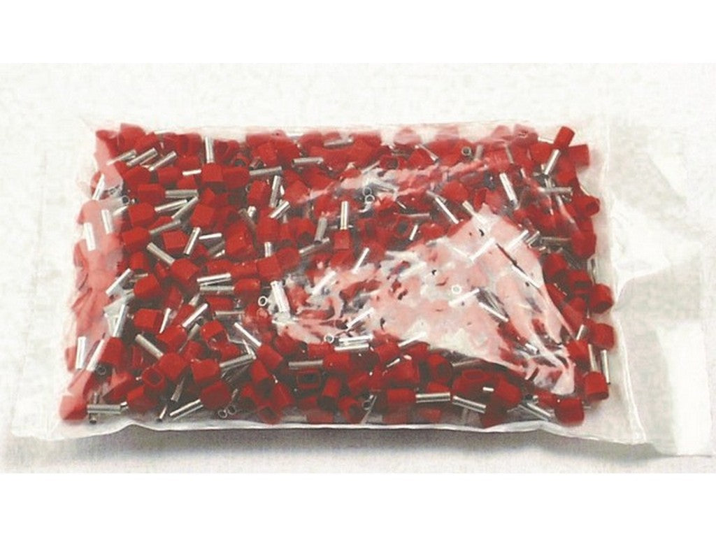 Terminal tube insulated double red 2x1mm-L8mm bag w/500pcs.