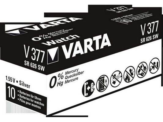 Varta batteri V377 sølvoxid 1,55V; 27mAh, Ø6,8x2,6mm SR66