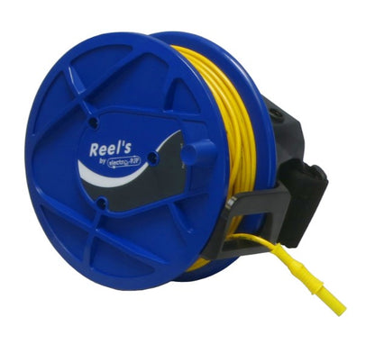 Kabelrulle m/2 bøsning + 1 stik Ø4mm 30m sort ledning 0,75mm² CATIII 1000V 2-12A