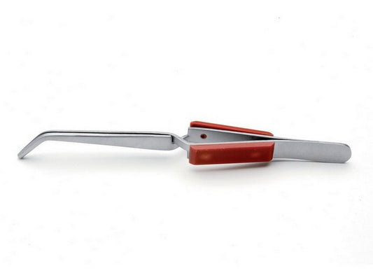 Tweezers w/holding function 150mm flat bent tip