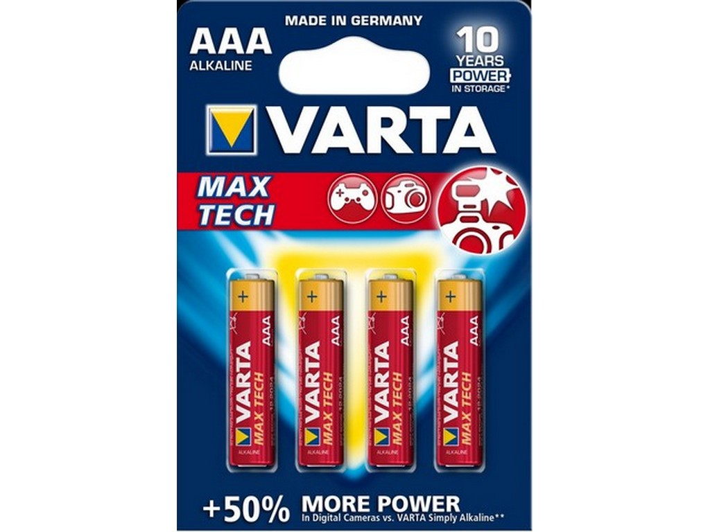 Varta battery Max-Tech AAA 1.5V; Ø10.5x44.5mm BL-4 LR03 - Alkaline