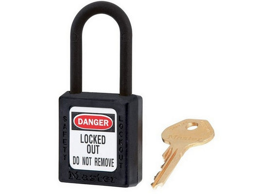 MasterLock Zenex padlock in COMPOSITE BLACK Keyed different/Key retaining