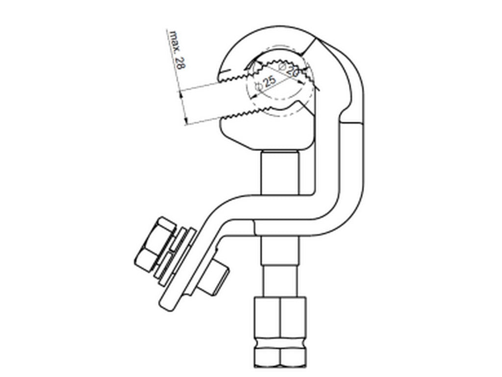Universal grounding clamp for Ø20+Ø25mm ball bolt with hex pin