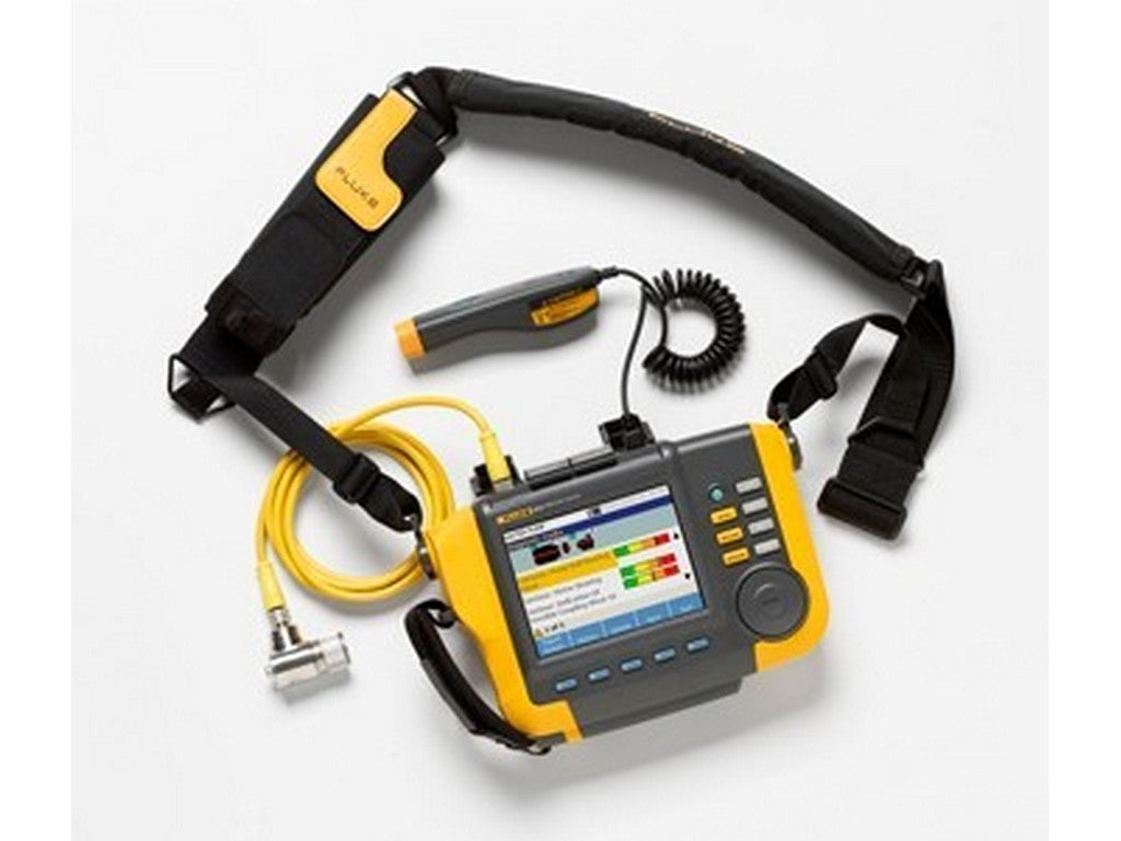 Fluke 810 vibrationsanalysator med tilbehør på hvid baggrund