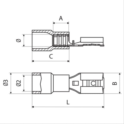 Flatkontakt isolert rød 0,25-1,5 mm 2,8x0,5 mm