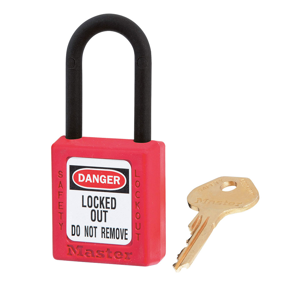 MasterLock padlock in COMPOSITE RED Keyed Aliked/Key contaning 38x38mm shackle Ø6mm