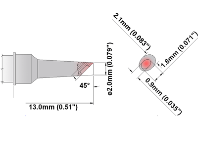 Loddespiss Hov m/bulk 45° 2,00 mm for TMT-5000S-2