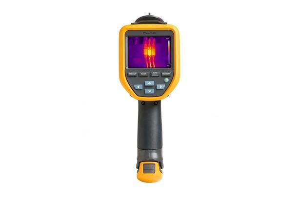 Fluke TiS20+ MAX håndholdt termisk kamera viser infrarøde temperaturmålinger på en digital skærm.