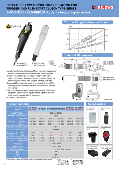 Skruemaskine DC12V ESD 0,1-0,98 Nm; 6 Pin eks. SKP-32BC-60W-6P