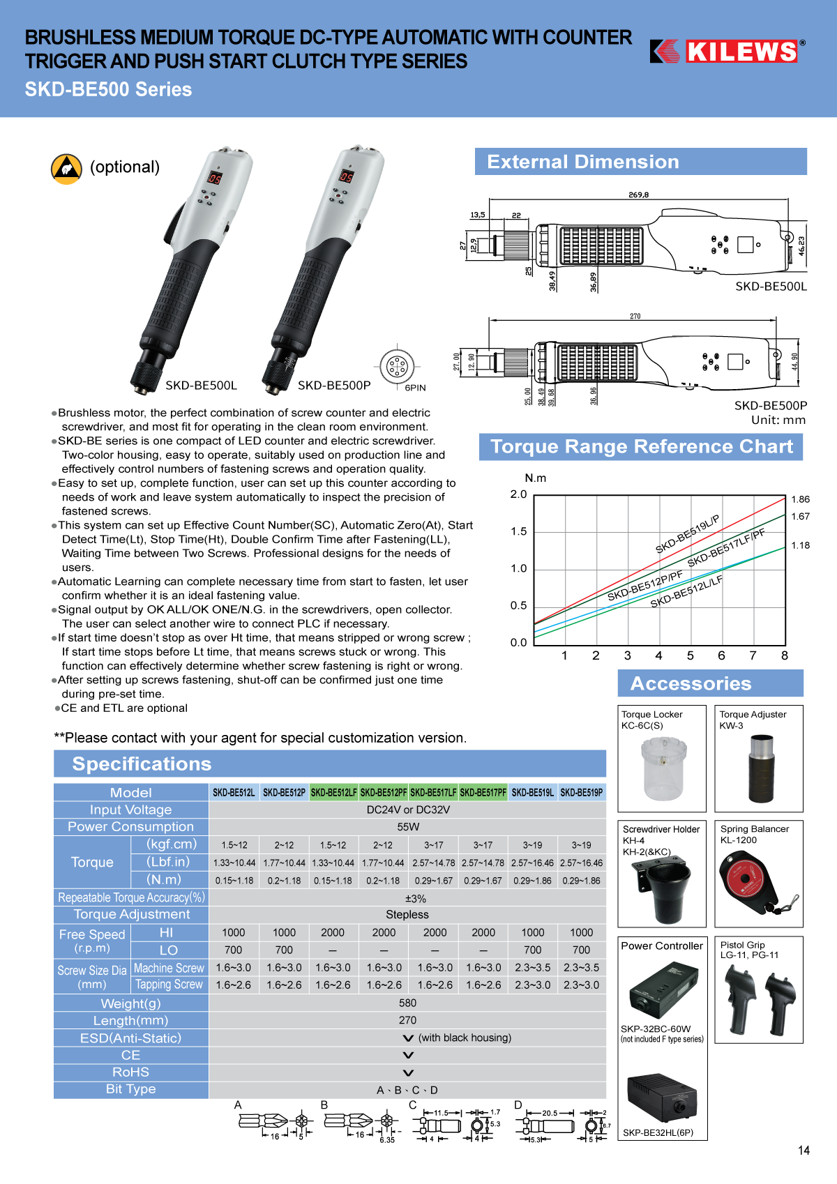 Skrutrekker DC24V ESD 0,20-1,18 Nm - 6 pins ekskl. SKP-32BC-60W-6P