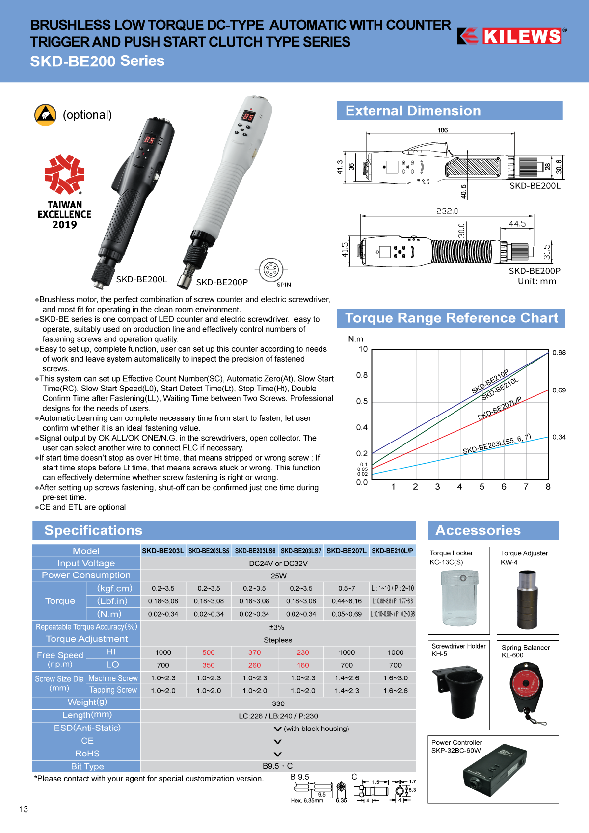 Skruemaskine DC24V ESD 0,10-0,98 Nm - 6 pin eks. SKP-32BC-60W