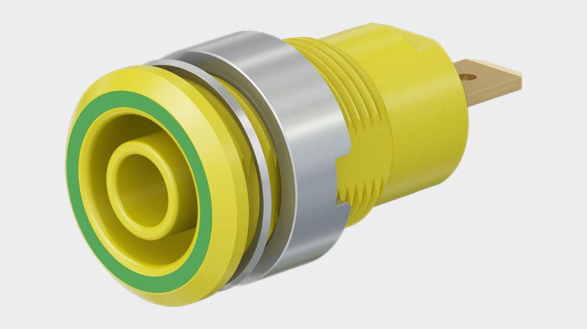 Stikkontakt SLB4-F gullbelagt gul CAT III 1000V 24A m/flatkontakt 4,8x0,8